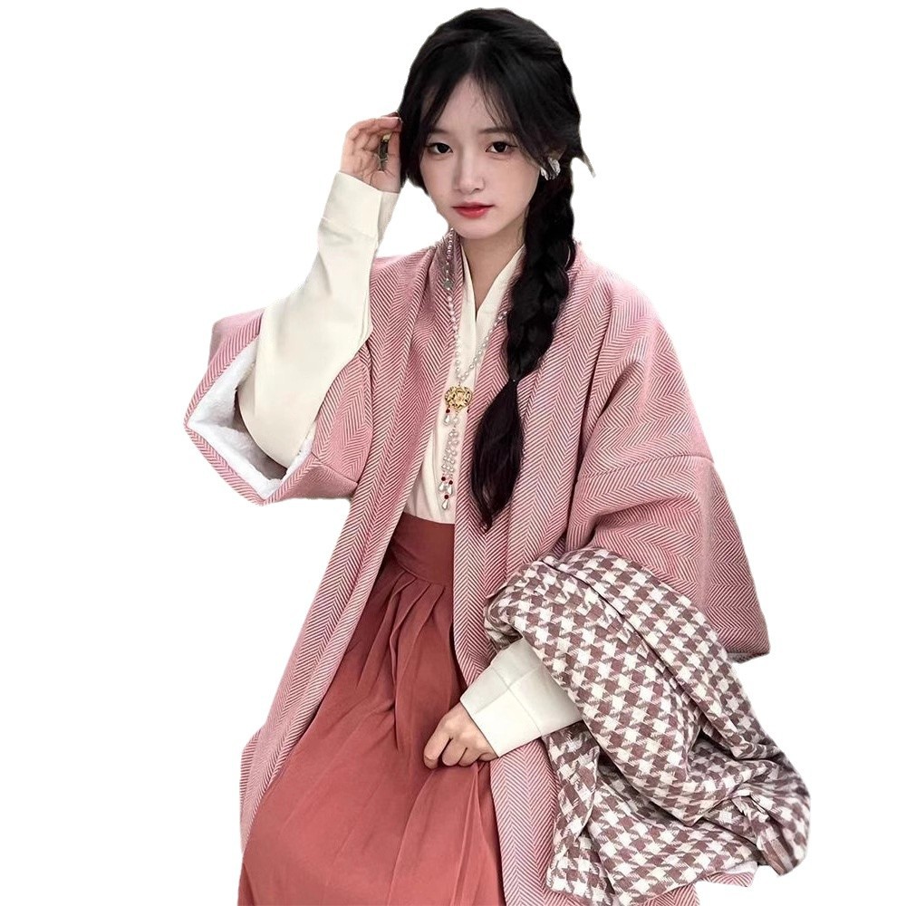 한푸 여성의 노래 만든 창간 사원 원피스 기모 두꺼운 항공기 소매 통근 GUOFENG 겨울