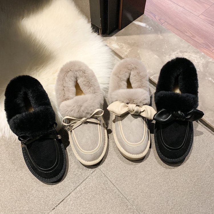 2023 Autumn and Winter New Casual Plush and Thickened Warm Bread Short Tube Bow Cotton Shoes_voghion.com