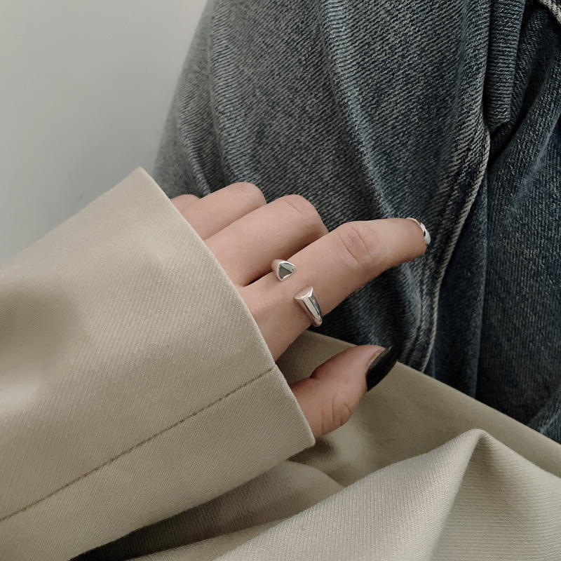 Yinhange Korean Style 925 Sterling Silver Ring Fashion Simple Argent Pur Love Smooth Opening Ring Br