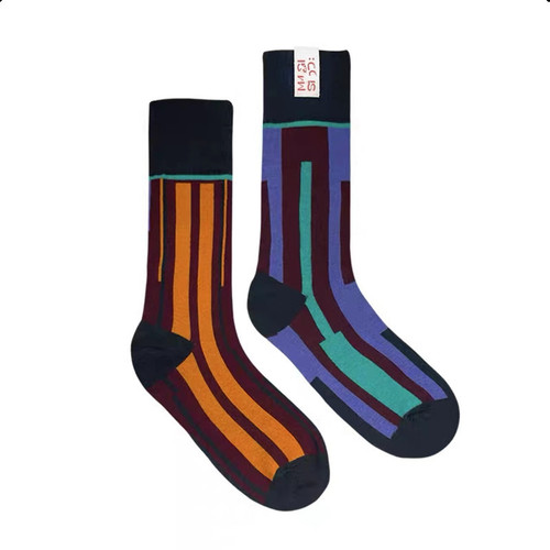 Tide brand European goods new product hello colorful patchwork personalized AB socks dance dance internet celebrity sport fabric tag crew socks cotton socks
