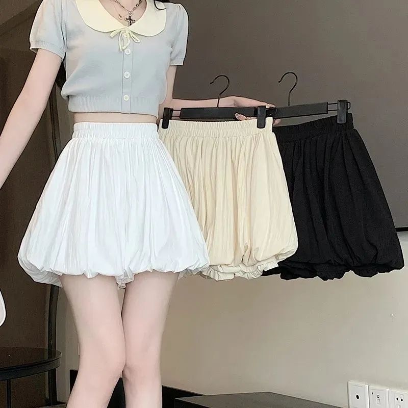 Summer New Wide-Leg Floral Casual Versatile Elastic Waist Slimming Loose Pumpkin Pants Lantern Shorts for Women