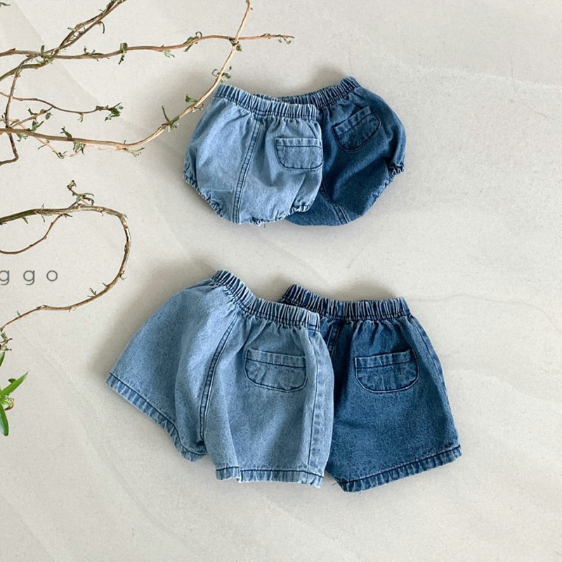 Spot Korean Style Denim Shorts Summer Wear Infant Shorts Boys and Girls Flap Pocket Pants Denim Baggy Pants Baby Thin