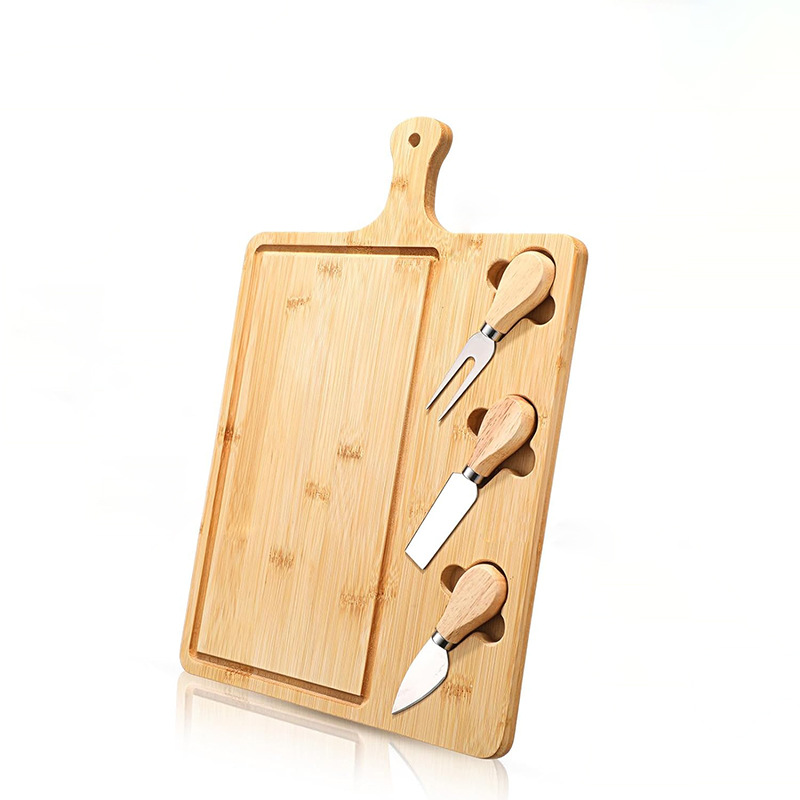 Tablero de cortar de bambú con cuchillo y tenedor queso Queso tablero traje hogar restaurante multifuncional bandeja de Bambú