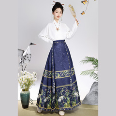 鶴鳴新作オリジナル漢服女性明製国風馬面スカート日常着改良通勤新中国式百合スーツ