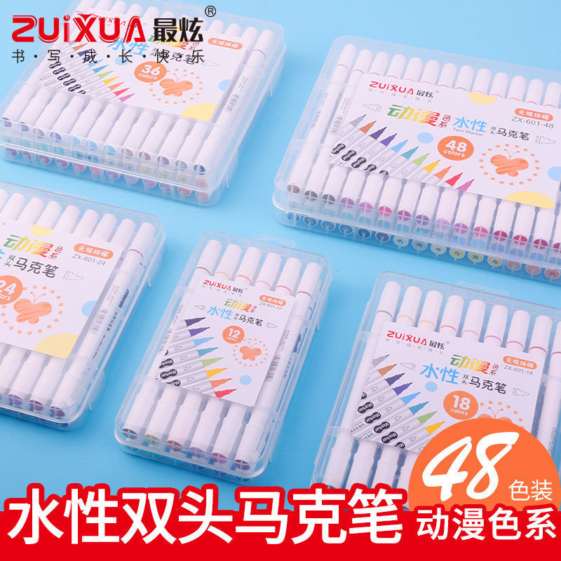 Double-Ended Marker Pen 48 Colors Children's Colored Pens Anime Students Beginners Watercolor Pens Drawing Markers Doodle
