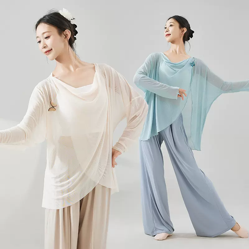 舞蹈服成人款女夏季古典纱衣飘逸宽松形体练功服长袖新款上衣套装