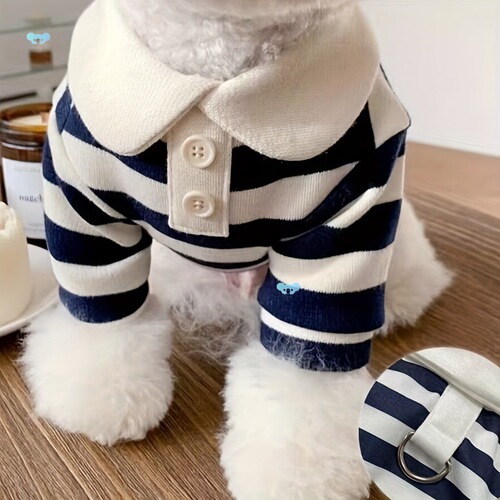 All-Season Striped Dog T-Shirt with Leash Attachment