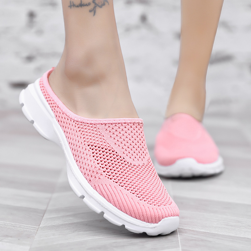 Cross-border Foreign Trade Men's Shoes Trendy Fly Woven Net Heel Set Foot Half-support Ultra-light Extra Large Size Casual Lovers Shoes for Children