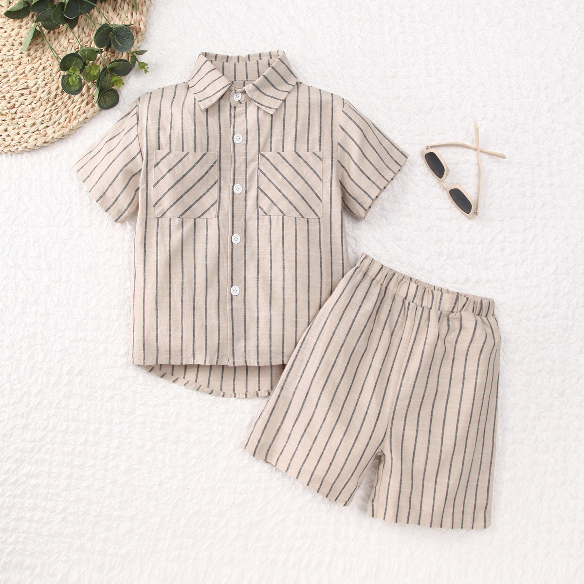 Short Sleeve Sleeve Length Cotton Fabric Type Casual Simple Style Streetwear Stripe Cotton Boys Clothing Sets