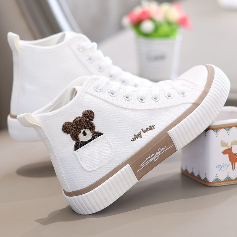 High Top Pocket Bear Canvas Shoes Women's All-match Cute Board Shoes Women's 2023 New Autumn Niche Design Board Shoes High Top Pocket Bear Canvas Shoes Women's All-match Cute Board Shoes Women's 2023 New Autumn Niche Design Board Shoes