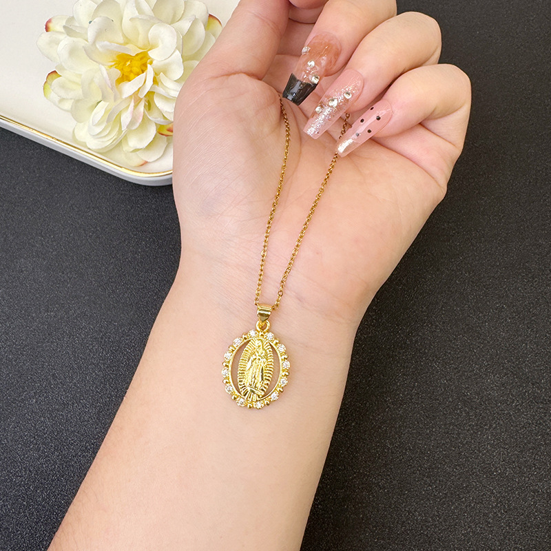 Vietnam Shajin Estilo europeo y americano Retro Dip Diamond Nuestra Señora Collar Mujeres Pendientes de circón con incrustaciones de lujo ligero Fuente de joyería de todo fósforo