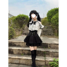 日系甜美可爱小众设蕾丝拼接露肩长袖上衣高腰叠层半裙别致两件套