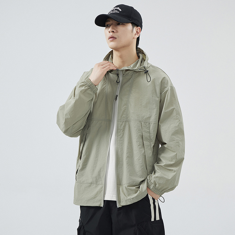 Fashion Hooded Sunscreen Clothing Men's Summer American Style Outdoor Ice Silk Lightweight Jacket Anti-UV Fishing Skin Clothing