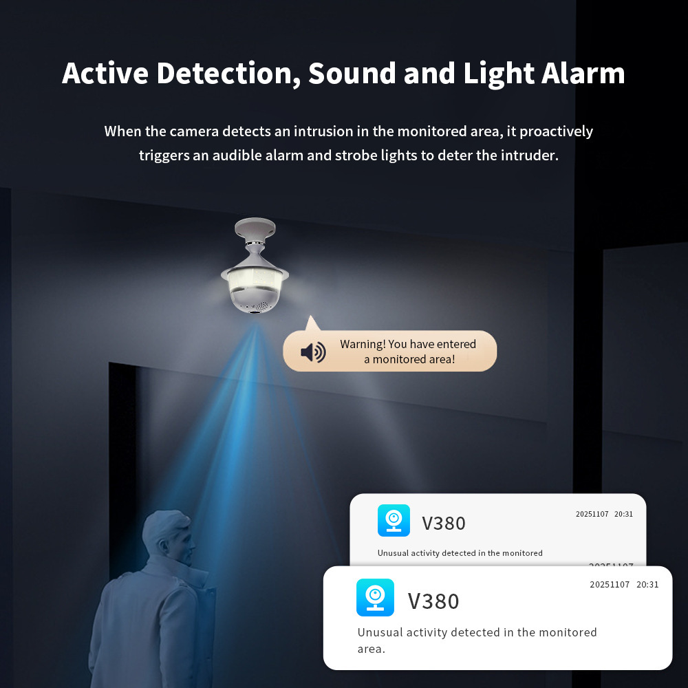 V380 cámara de lámpara doméstica E27 iluminación inalámbrica WiFi panorama ojo de pez monitor 360 grados