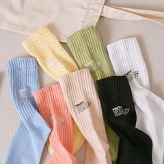 襪子女中筒襪外穿街潮新款堆堆襪字母燙印棉襪純色四季粉色襪子女