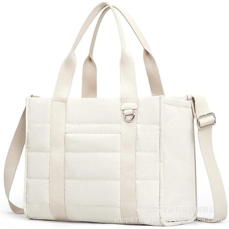 Cross-Border Women's Tote Bag Nylon Puffer Bag Large Capacity Waterproof Sports Quilted Handbag Shoulder Fitness Bag Customized
