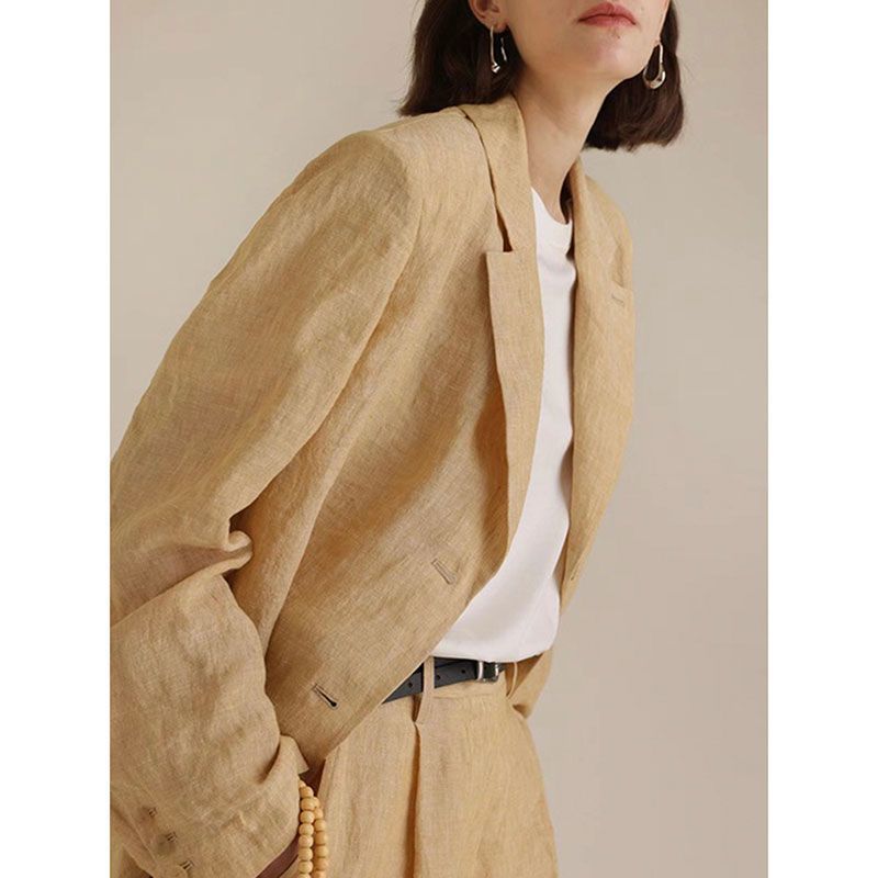 Imported Hemp Linen Yarn-Dyed Spring and Summer New Thin Suit Jacket Accessible Luxury Women's Casual Suit Top