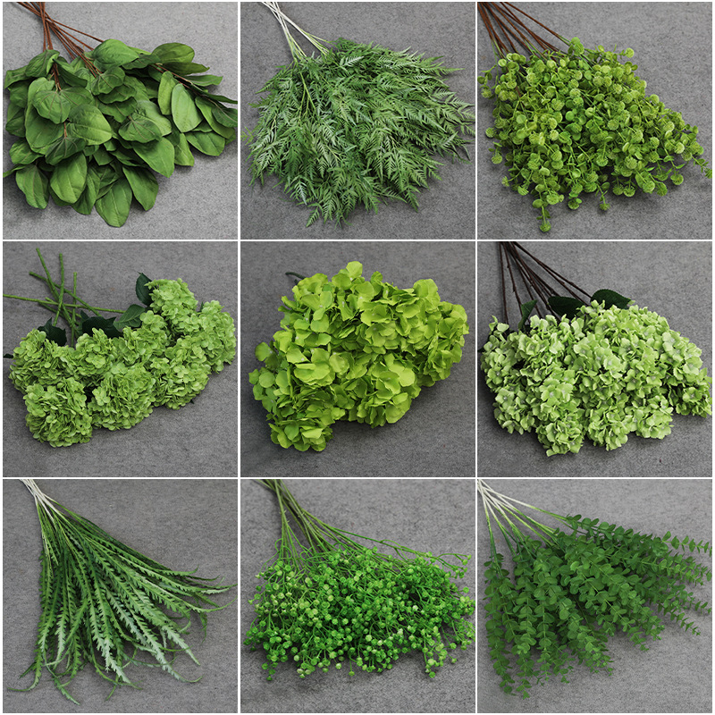 綠色仿真花 仿真綠植綠色葉子裝飾婚禮路引花假花綠葉婚慶花材