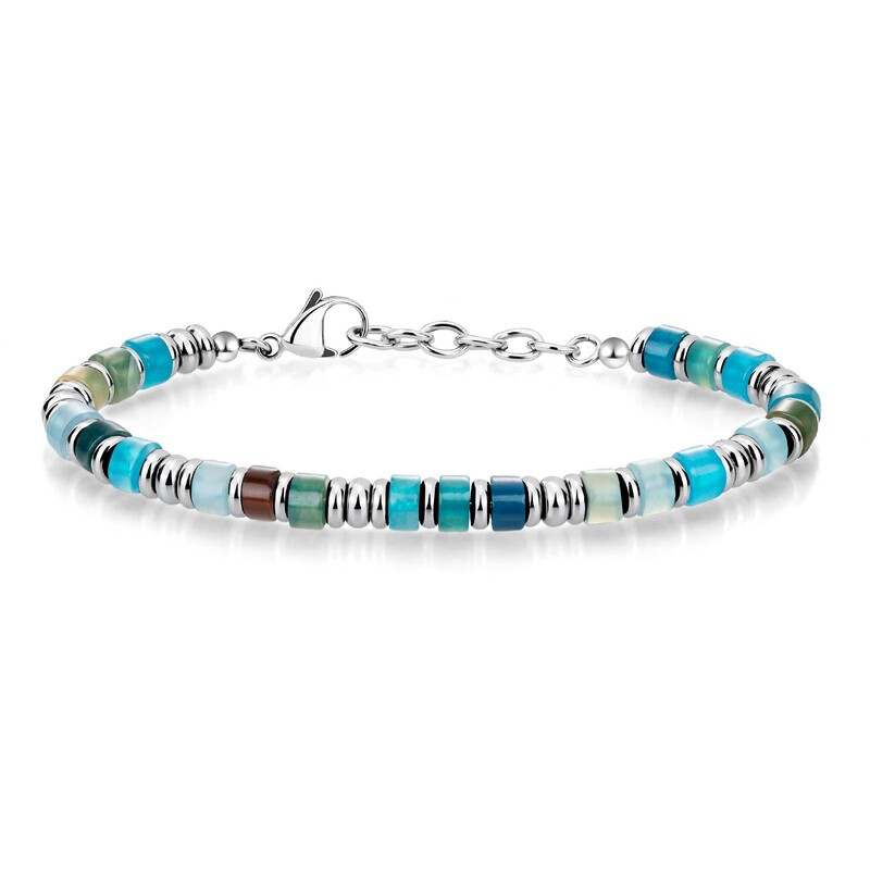 Cross-Border Hot Selling Bohemian Style Chain Bracelet Natural Stone Bracelet Women's Flat Bead Stainless Steel Holiday Gift Bracelet