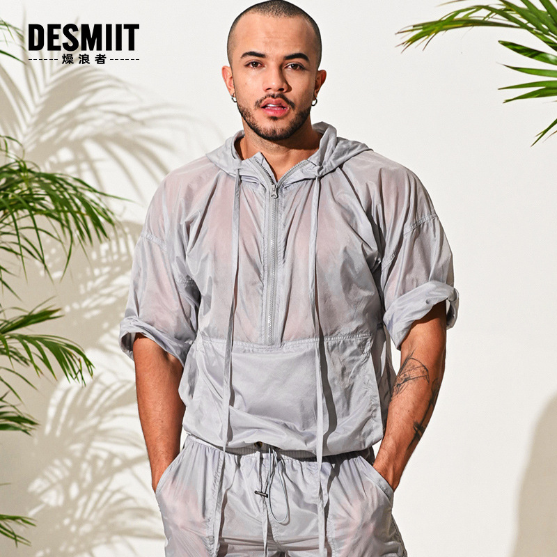 Product Desmiit Supplied Semi-transparent Light Gray Sexy Mid-sleeve Jacket Travel Photography Casual B7128