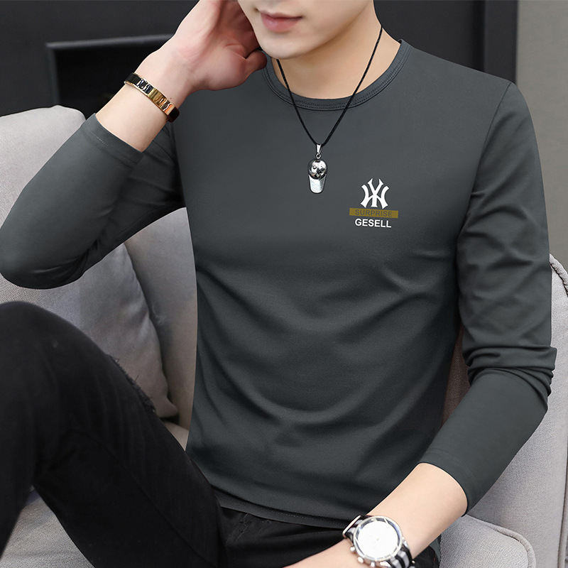50 Count Modal Long-Sleeved T-Shirt Men's Bottoming Shirt Thin Spring and Autum Velvet Printed T-Shirt Round Neck Clothing 50 Count Modal Long-Sleeved T-Shirt Men's Bottoming Shirt Thin Spring and Autum Velvet Printed T-Shirt Round Neck Clothing
