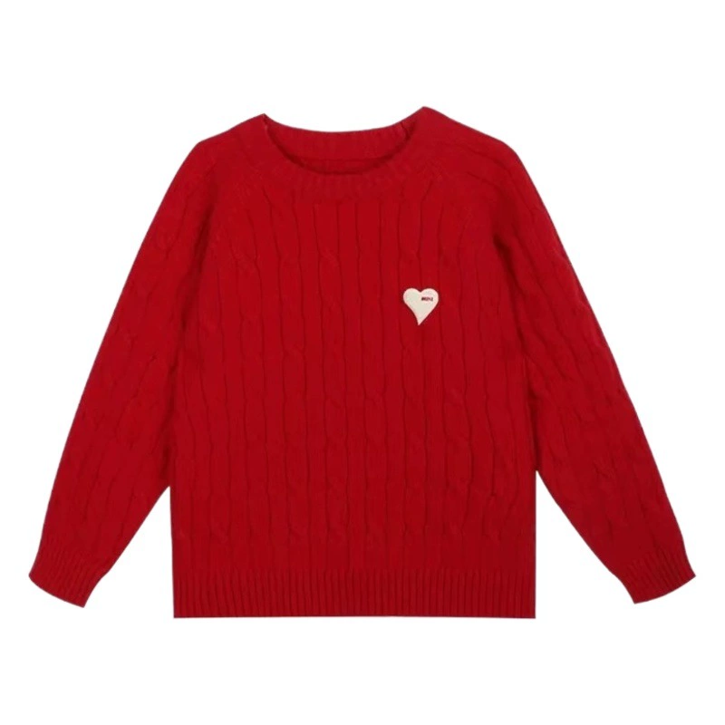 Семейные свитера для троих членов семьи, новинка осени-зимы 2025 года, утолщенные красные вязаные свитера крупной вязки для мамы и сына, для мамы и дочки, одежда для малышей для ползания.
