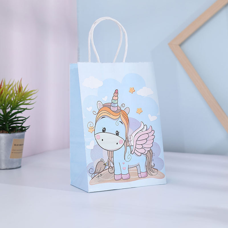 Cartoon unicornio kraft bolsas de mano de regalo de fiesta de cumpleaños de niños bolsas de regalo de jardín de infantes al por mayor