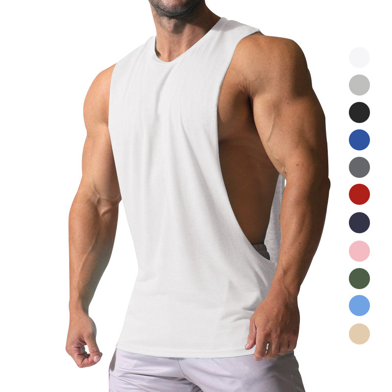 2023 Amazon New Men's Vest Export Muscular Men's Sports and Leisure Pure Color Men's Sleeveless Waistcoat T-Shirt