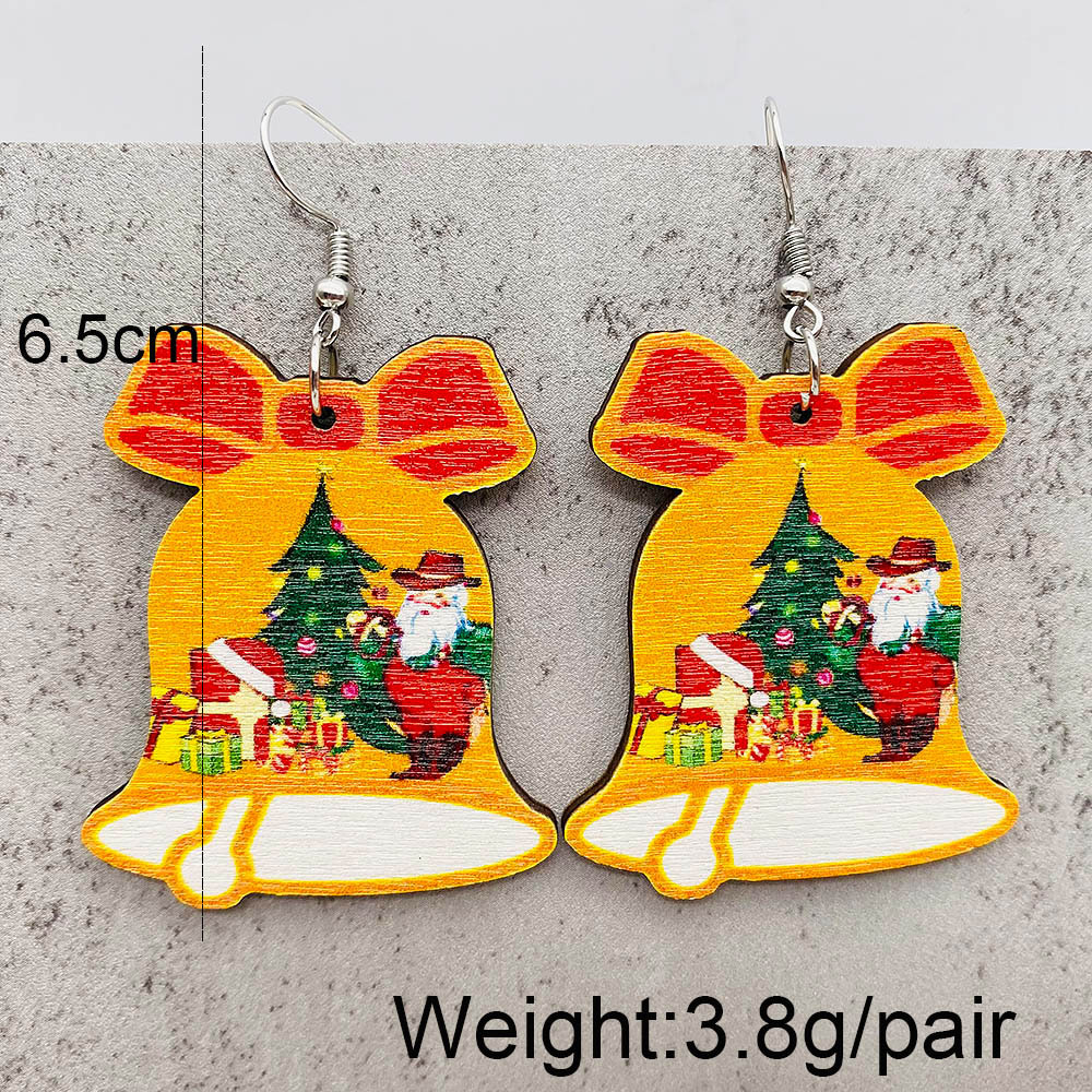 Wholesale Jewelry Cute Santa Claus Christmas Socks Letter Wood Drop Earrings display picture 6