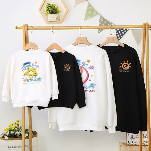 Internet celebrity father-son clothing tops parent-child sweatshirts for a family of three or four Korean style mother-daughter clothing with dropped shoulder sleeves