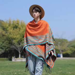 Qinghai Xizang Yunnan Travel Cloak Large Cape for Men and Women Thickened Jacket Ethnic Style Photo Shoot Slit Shawl