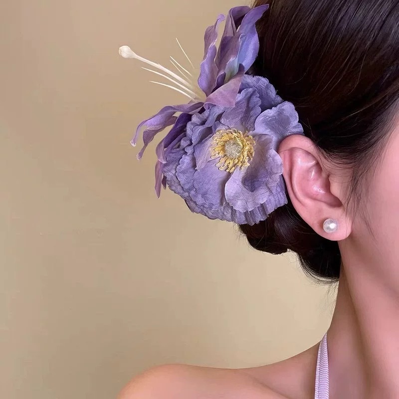 20# purple poppy artificial flower hair clip