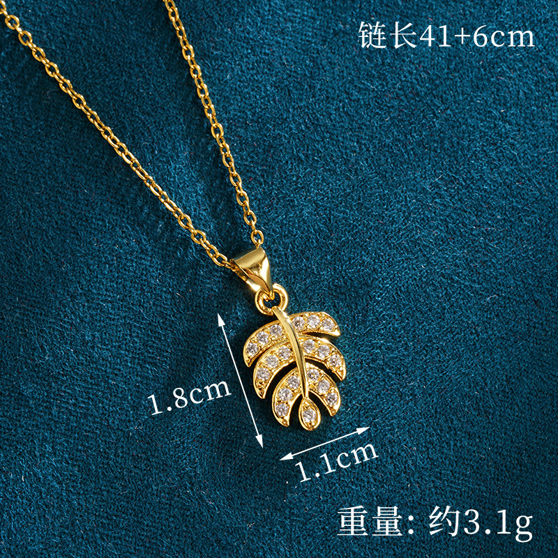 Collar de oro de arena de Vietnam Moda Super flash con microincrustaciones de hojas Pendientes Conjunto Mujer Dulce Todo fósforo Advanced Sense Joyas al por mayor