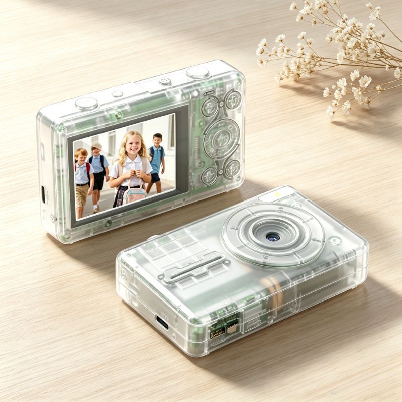 Cross-border popular trend transparent color CCD camera for students, high-definition digital 18X digital zoom pocket camera