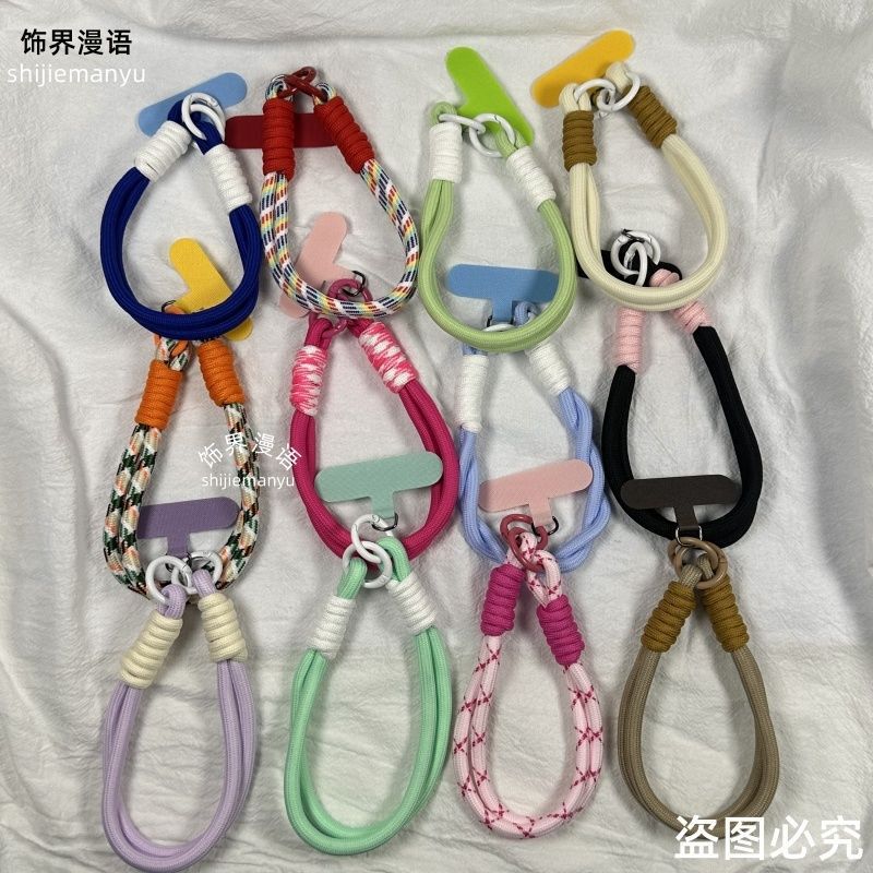 Ins Short Mobile Phone Solid Color Keychain Wristband Universal Lanyard ccd Braided Camera Wrist Pendant Mobile Phone Chain