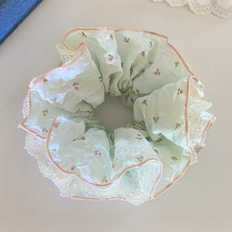 甜美温柔风碎花蕾丝大肠发圈森系复古高弹力头饰头花百搭发绳女|undefined