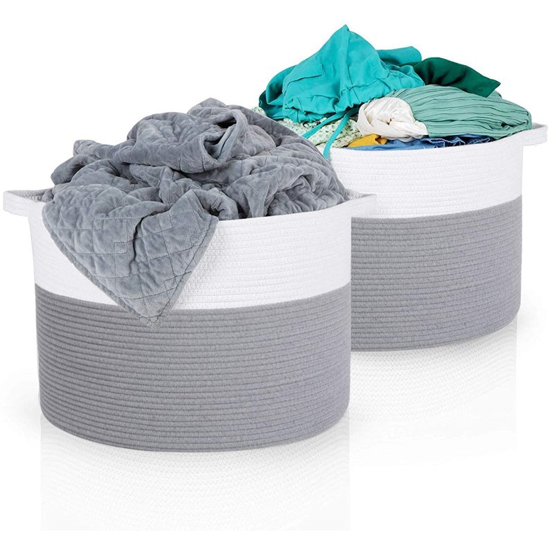Nuevo en stock de dos colores costura de algodón plegable cuerda cesta ropa misceláneas juguetes portátil cesta tejida cesta de almacenamiento
