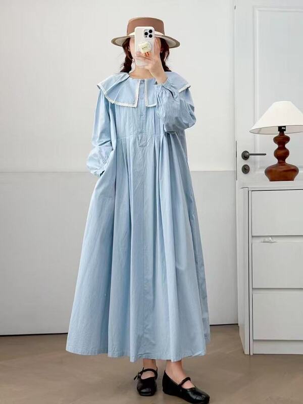 Korean Style New Navy Style Loose Large Version Women's Long-Sleeved Dress Wholesale Trend