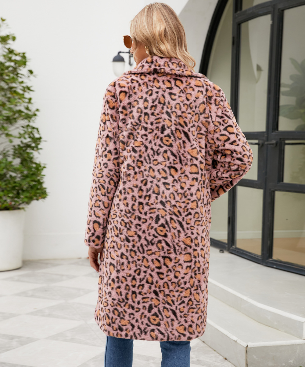 Women's Clothing hot selling leopard print   fur plush lapel coat long fashionable autumn and winter new style_voghion.com