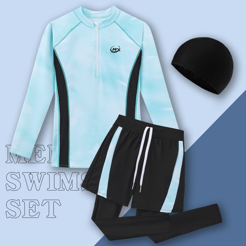 Children's Swimwear for Boys, Two-Piece Quick-Dry Long-Sleeve and Long-Pants Set, New Sun-Protective Swimwear Gear for Older Children and Teenagers