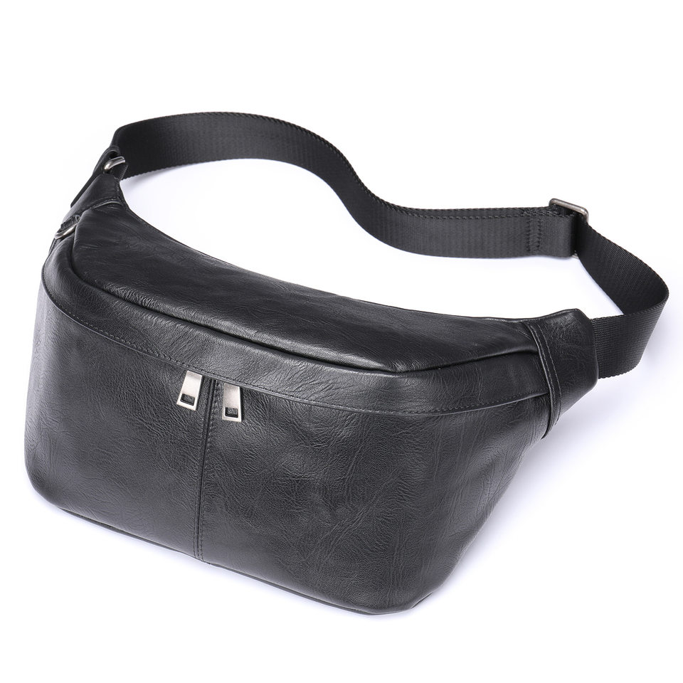 Túi đeo ngực nam da bò lớp đầu thời trang, túi thắt lưng da dung tích lớn chống mài mòn, 26×19×18 cm — Màu cà phê, Màu đen