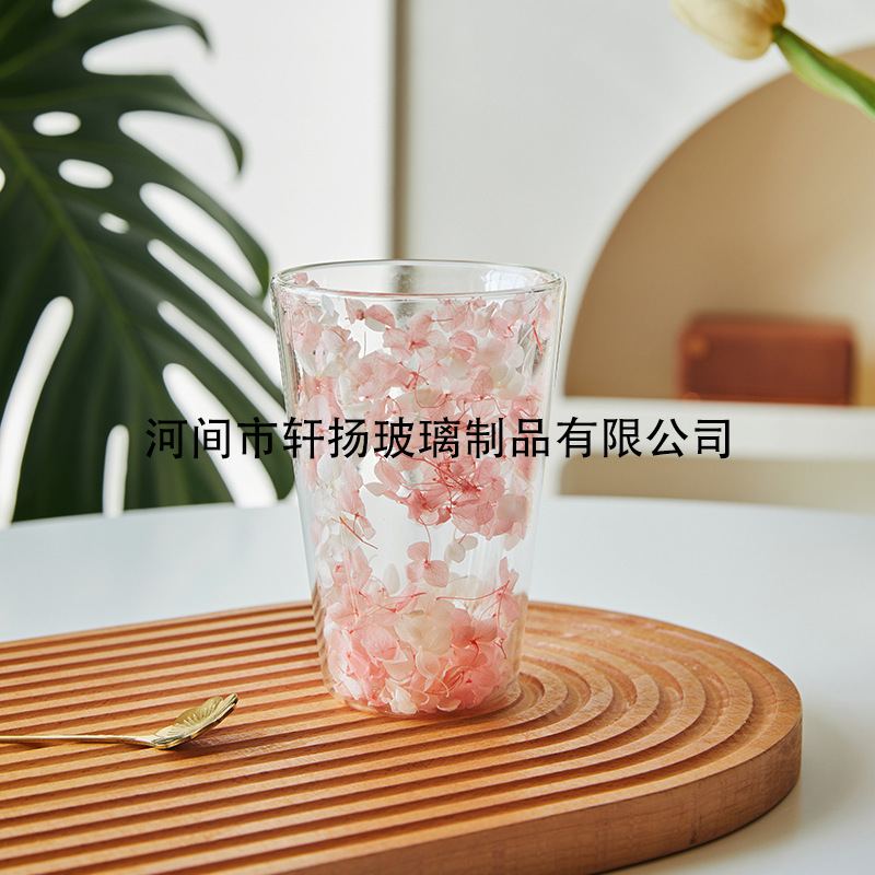 真花二重グラス卸売りネット赤女子家庭用ジュースカップ高ホウ素シリコン断熱真花二重グラス|undefined