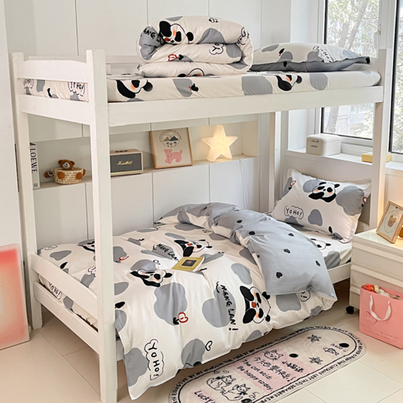 Juego de sábanas impresas de algodón de cuatro piezas Juego de tres piezas para estudiantes individual y doble, dormitorio doméstico de primavera y verano, sábanas lavables a máquina