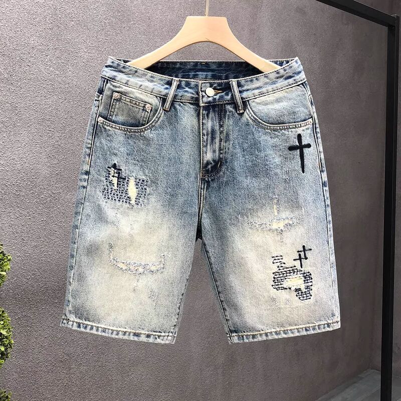 Heavy Embroidered Denim Shorts for Men, Thin Five-Point Shorts, 2025 Summer New High-End Loose Mid-Length Pants for Men Heavy Embroidered Denim Shorts for Men, Thin Five-Point Shorts, 2025 Summer New High-End Loose Mid-Length Pants for Men