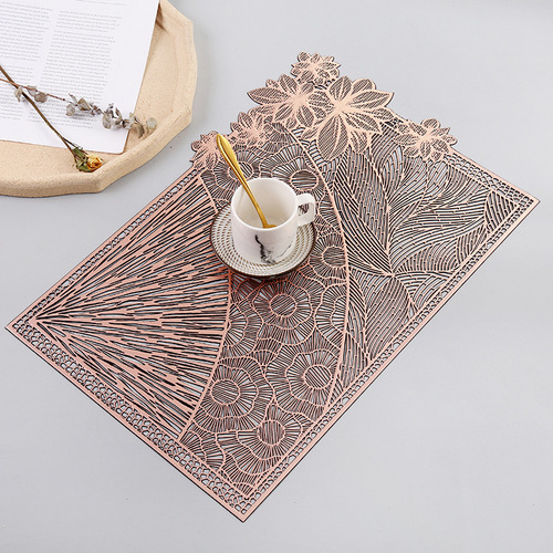 Cross-border new PVC hollow rectangular Western dining mat, household flower anti-slip heat insulation coaster, cross-border wholesale