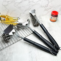 淄博屋外バーベキューブラシ、シャベル付き、3ヘッドスプリングステンレススチールワイヤーブラシ、バーベキューグリルクリーニングブラシ、3層バーベキューブラシ
