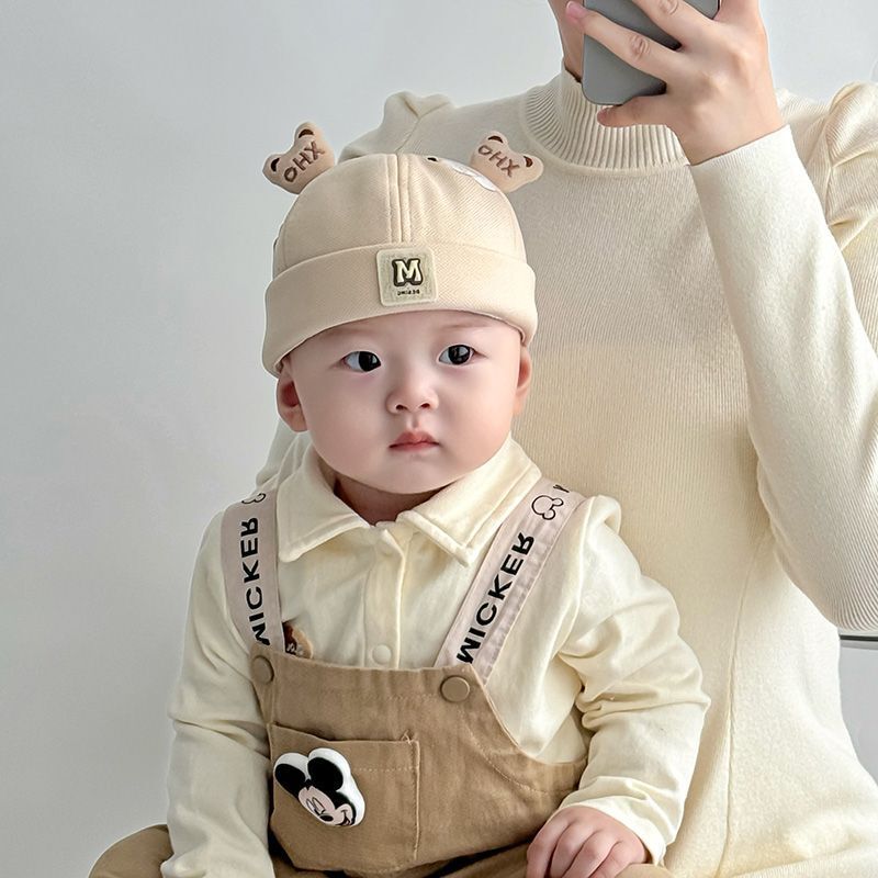 ベビー帽子秋と冬超かわいいクマ幼児男の子地主帽子春と秋の純粋な綿の生後 1 ヶ月の赤ちゃんメロン皮帽子|undefined