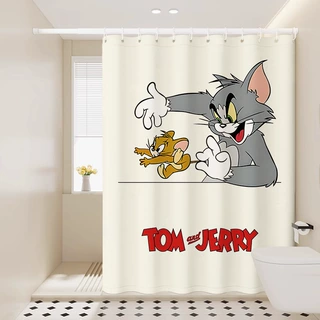 猫和老鼠浴帘可爱卡通隔断帘加厚免打孔防水淋浴加厚干湿分离挂帘