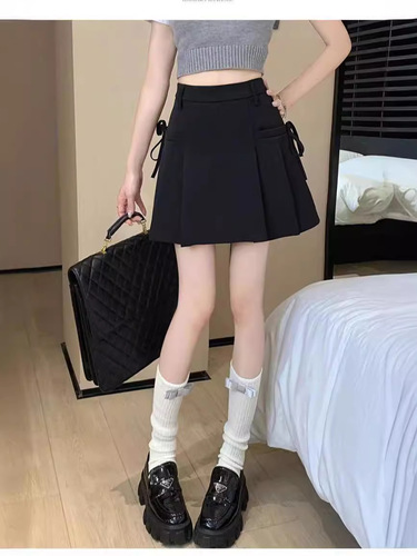 Gray Pleated Shorts for Women - Summer 2024 New Sweet College Style A-Line Skirt Pants - Casual and Slimming High-Waisted Skirt