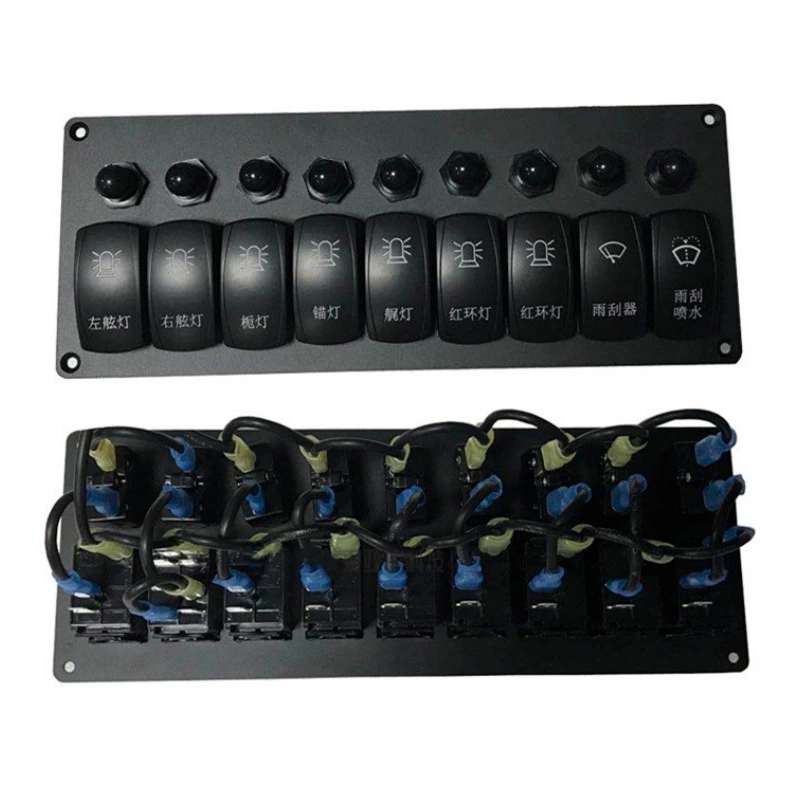 Морская водонепроницаемая панель переключателей Яхта Скоростной катер RV Модернизация Автомобильный корабль 9-полосная плата управления распределением питания Кулисный переключатель